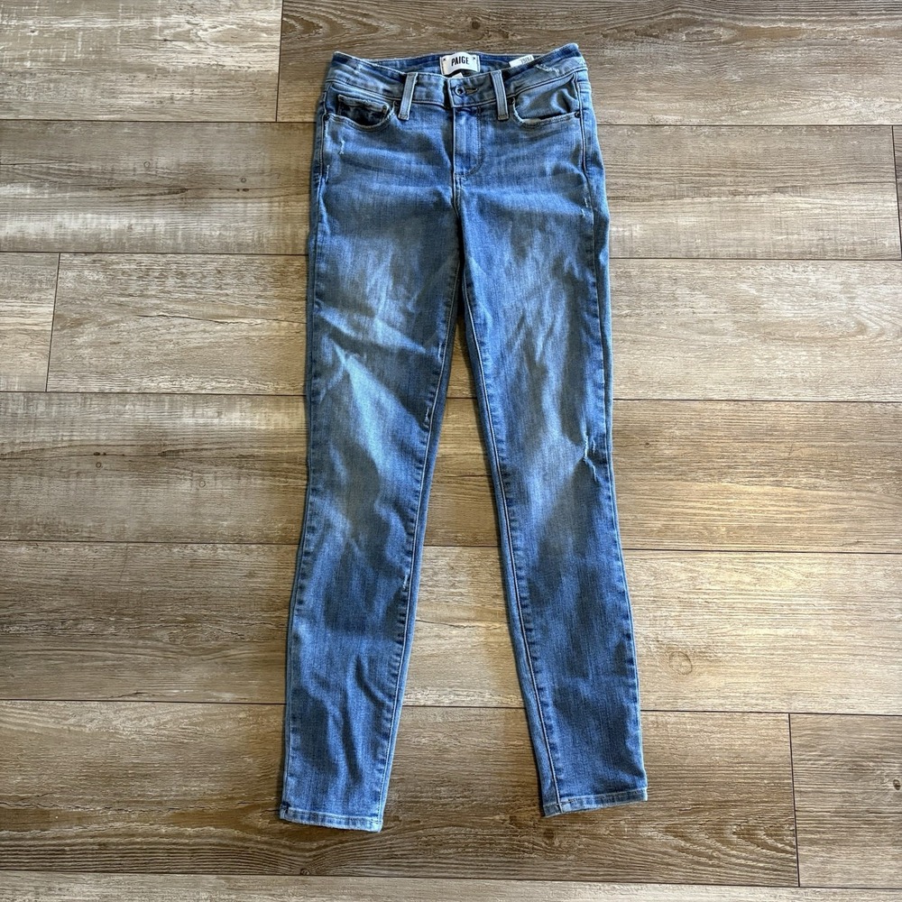 PAIGE Verdugo Skinny Jeans Women 26 Blue Distressed Ankle Mid Rise Stretch Denim